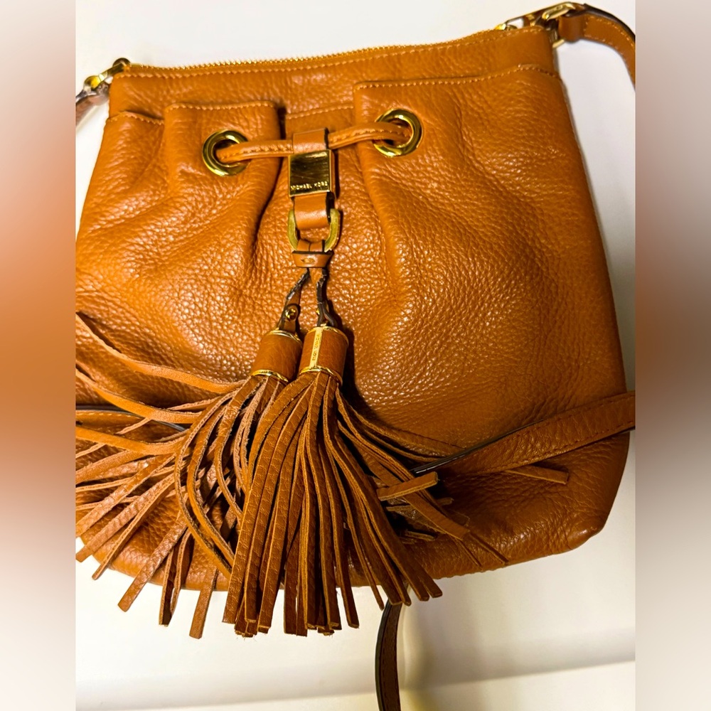 Michael Kors Leather Crossbody Bag w/ Fringe Tassel | Brown | Gold Hardware